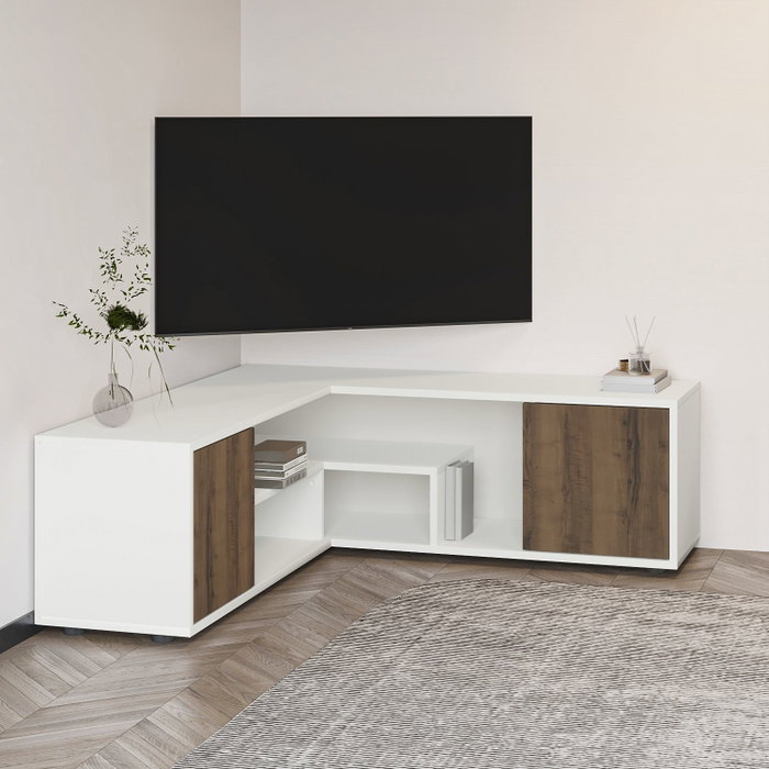 Hanah Home Soporte para TV Blanco y Roble con múltiples estantes Hanah Home Soporte para TV Blanco y Roble con múltiples estantes